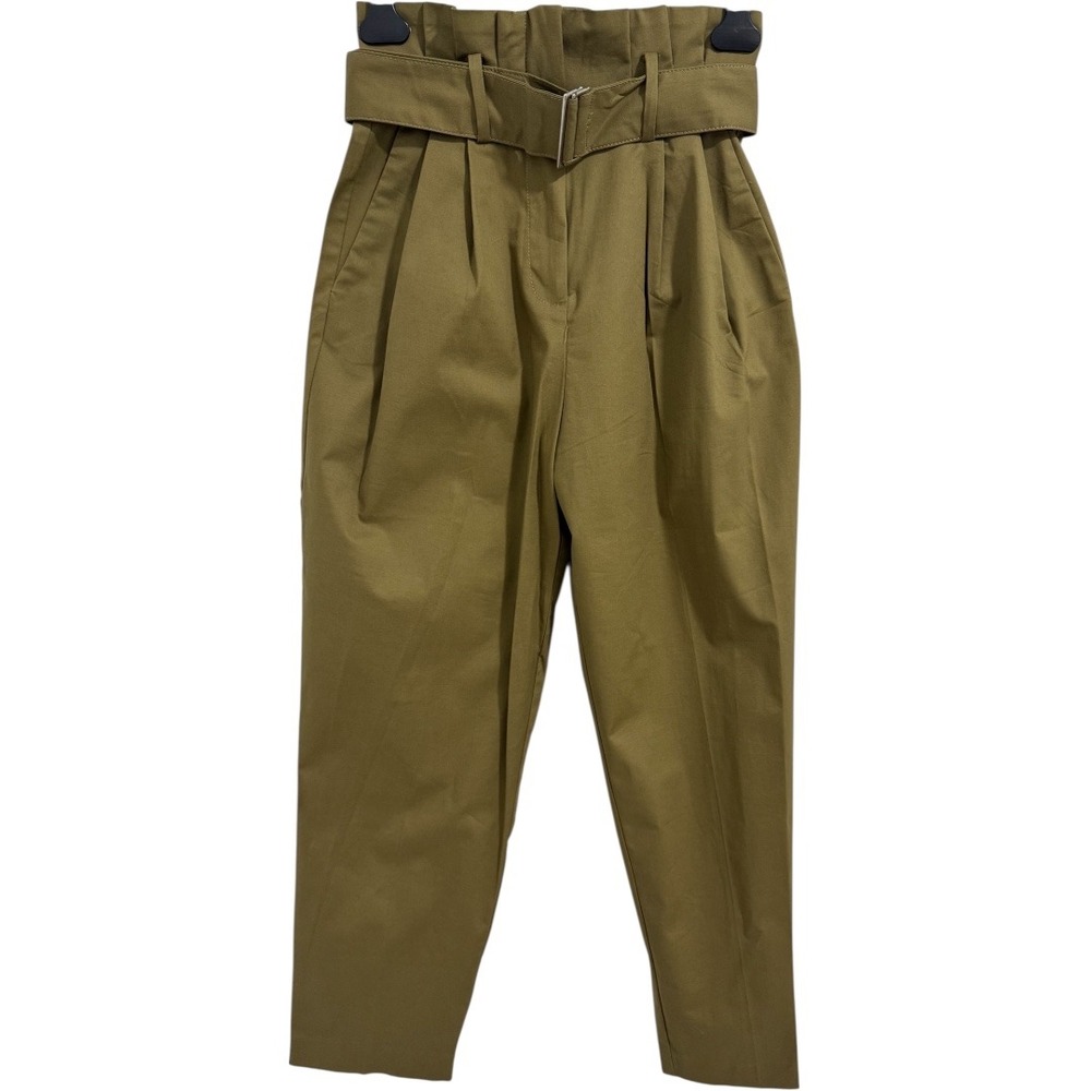 MNG mango‎ Suit Womens Olive Green Khaki High Waist Pleated Belted Trousers US 2